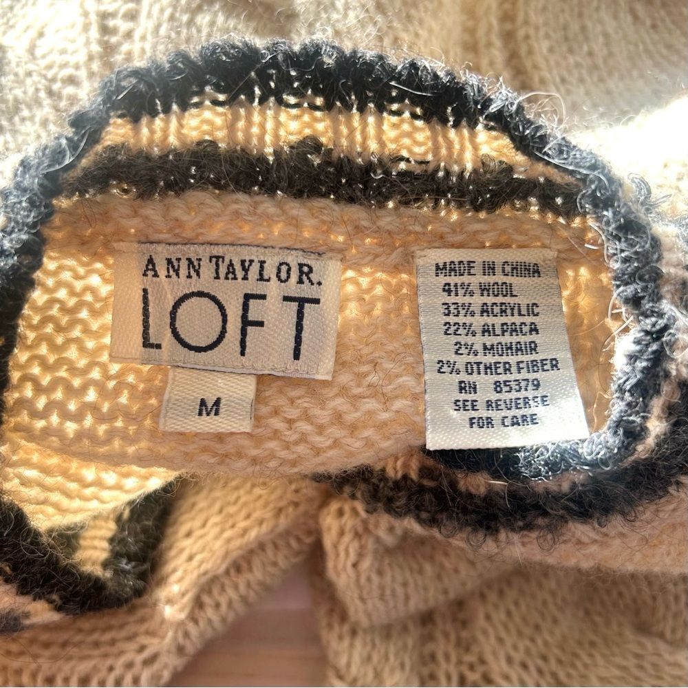 Ann Taylor LOFT Vintage 90s Scandi Cable Knit Wool Blend Sweater Heritage Size M - Picture 5 of 5